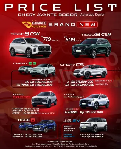 Pricelist Harga Chery ujungberung 2025